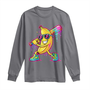 Banana Baseball Drip Long Sleeve Shirt Funny Baseball Drip Ice Cream Kids Youth Boys TS10 Charcoal Print Your Wear