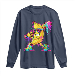 Banana Baseball Drip Long Sleeve Shirt Funny Baseball Drip Ice Cream Kids Youth Boys TS10 Navy Print Your Wear