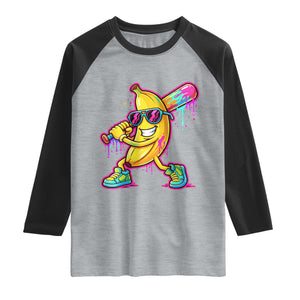Banana Baseball Drip Raglan Shirt Funny Baseball Drip Ice Cream Kids Youth Boys TS10 Heather Gray Black Print Your Wear