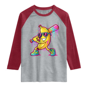 Banana Baseball Drip Raglan Shirt Funny Baseball Drip Ice Cream Kids Youth Boys TS10 Heather Gray Heather Red Print Your Wear