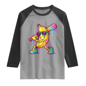 Banana Baseball Drip Raglan Shirt Funny Baseball Drip Ice Cream Kids Youth Boys TS10 Sport Gray Black Print Your Wear