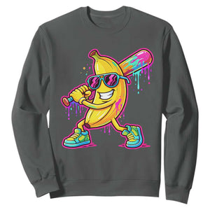 Banana Baseball Drip Sweatshirt Funny Baseball Drip Ice Cream Kids Youth Boys TS10 Dark Heather Print Your Wear