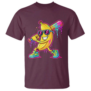 Banana Baseball Drip T Shirt Funny Baseball Drip Ice Cream Kids Youth Boys TS10 Maroon Print Your Wear