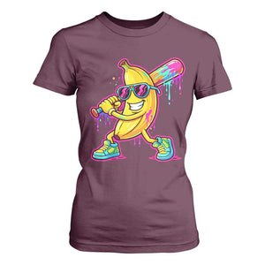 Banana Baseball Drip T Shirt For Women Funny Baseball Drip Ice Cream Kids Youth Boys TS10 Maroon Print Your Wear