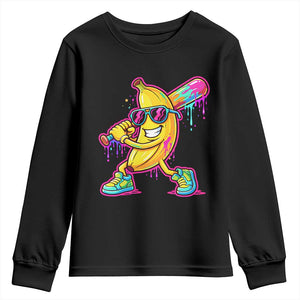 Banana Baseball Drip Youth Sweatshirt Funny Baseball Drip Ice Cream Kids Youth Boys TS10 Black Print Your Wear