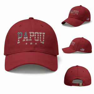 Papou Baseball Cap New Grandpa Father’s Day USA Flag Patriotic TS10 Baseball Cap Universal Fit Cherry Red Print Your Wear