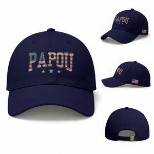 Papou Baseball Cap New Grandpa Father’s Day USA Flag Patriotic TS10 Baseball Cap Universal Fit Dark Blue Print Your Wear