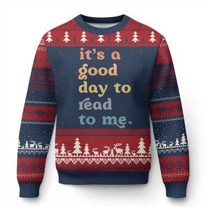 Read To Me Ugly Christmas Sweater Sassy Baby Shower Bookish Little Reader TS10 Navy Red Print Your Wear