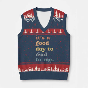 Read To Me V-Neck Knit Sweater Vest Sassy Baby Shower Bookish Little Reader TS10 Navy Red Print Your Wear
