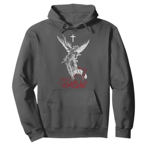 Saint Michael The Archangel Defeating Satan Hoodie TS10 Dark Heather Print Your Wear
