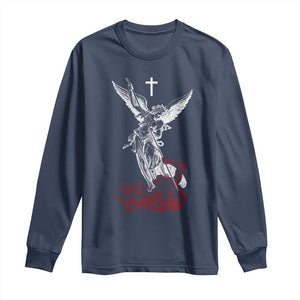 Saint Michael The Archangel Defeating Satan Long Sleeve Shirt TS10 Navy Print Your Wear