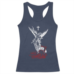 Saint Michael The Archangel Defeating Satan Racerback Tank Top TS10 Navy Print Your Wear