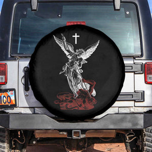 Saint Michael The Archangel Defeating Satan Spare Tire Cover TS10 No hole Black Print Your Wear