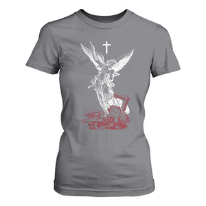 Saint Michael The Archangel Defeating Satan T Shirt For Women TS10 Charcoal Print Your Wear