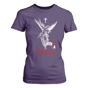 Saint Michael The Archangel Defeating Satan T Shirt For Women TS10 Purple Print Your Wear