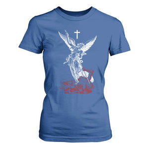 Saint Michael The Archangel Defeating Satan T Shirt For Women TS10 Royal Blue Print Your Wear