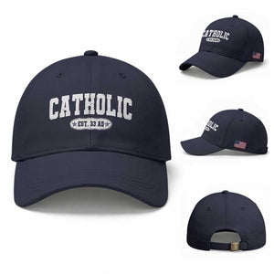 Catholic Since 33 AD Baseball Cap Vintage Varsity Crucifix Jesus Eucharist Christianity TS10 Baseball Cap Universal Fit Navy Print Your Wear