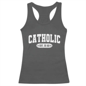 Catholic Since 33 AD Racerback Tank Top Vintage Varsity Crucifix Jesus Eucharist Christianity TS10 Dark Heather Print Your Wear