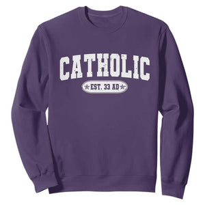 Catholic Since 33 AD Sweatshirt Vintage Varsity Crucifix Jesus Eucharist Christianity TS10 Purple Print Your Wear