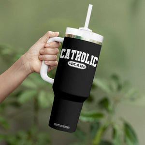 Catholic Since 33 AD Tumbler With Handle Vintage Varsity Crucifix Jesus Eucharist Christianity TS10 Print Your Wear