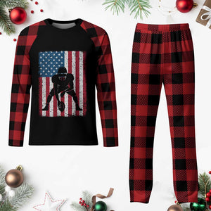 American Flag Football Plaid Pajama Set Cool Distressed Vintage Patriotic Football Player TS10 Buffalo Plaid Print Your Wear
