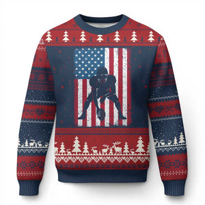American Flag Football Ugly Christmas Sweater Cool Distressed Vintage Patriotic Football Player TS10 Navy Red Print Your Wear
