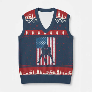 American Flag Football V-Neck Knit Sweater Vest Cool Distressed Vintage Patriotic Football Player TS10 Navy Red Print Your Wear
