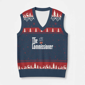 Fantasy Football Commissioner V-Neck Knit Sweater Vest Draft Party Commish FFL TS10 Navy Red Print Your Wear