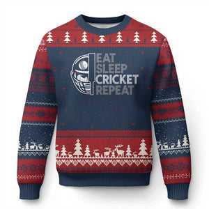 Eat Sleep Cricket Repeat Ugly Christmas Sweater Retro Vintage Cricket Gifts TS10 Navy Red Print Your Wear