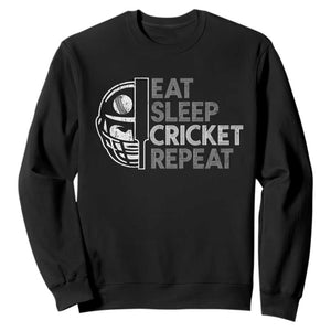 Eat Sleep Cricket Repeat Sweatshirt Retro Vintage Cricket Gifts TS10 Black Print Your Wear