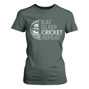 Eat Sleep Cricket Repeat T Shirt For Women Retro Vintage Cricket Gifts TS10 Dark Forest Green Print Your Wear