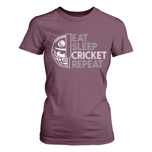 Eat Sleep Cricket Repeat T Shirt For Women Retro Vintage Cricket Gifts TS10 Maroon Print Your Wear