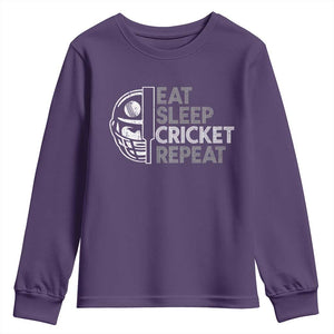 Eat Sleep Cricket Repeat Youth Sweatshirt Retro Vintage Cricket Gifts TS10 Purple Print Your Wear