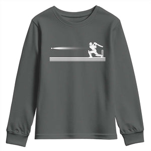Cricket Player Youth Sweatshirt Powerful Batsman Shot Cricket Gifts TS10 Dark Heather Print Your Wear