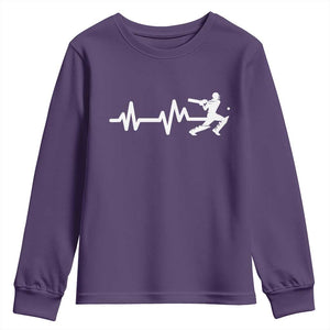 Cricket Player Youth Sweatshirt Cricket Heartbeat Batsman TS10 Purple Print Your Wear