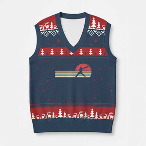 Retro Cricket Player V-Neck Knit Sweater Vest Retro Vintage Sport Batsman Cricket Gifts TS10 Navy Red Print Your Wear