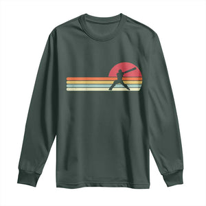 Retro Cricket Player Long Sleeve Shirt Retro Vintage Sport Batsman Cricket Gifts TS10 Dark Forest Green Print Your Wear