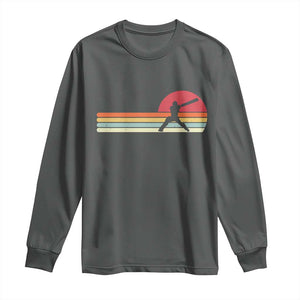 Retro Cricket Player Long Sleeve Shirt Retro Vintage Sport Batsman Cricket Gifts TS10 Dark Heather Print Your Wear