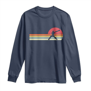 Retro Cricket Player Long Sleeve Shirt Retro Vintage Sport Batsman Cricket Gifts TS10 Navy Print Your Wear