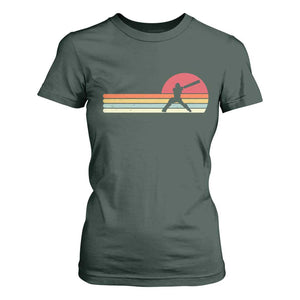 Retro Cricket Player T Shirt For Women Retro Vintage Sport Batsman Cricket Gifts TS10 Dark Forest Green Print Your Wear