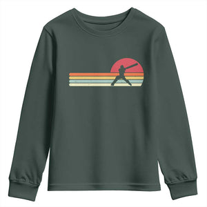 Retro Cricket Player Youth Sweatshirt Retro Vintage Sport Batsman Cricket Gifts TS10 Dark Forest Green Print Your Wear