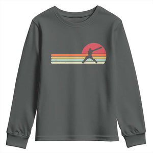 Retro Cricket Player Youth Sweatshirt Retro Vintage Sport Batsman Cricket Gifts TS10 Dark Heather Print Your Wear