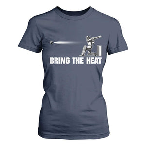 Cricket Player T Shirt For Women Bring The Heat Batting TS10 Navy Print Your Wear