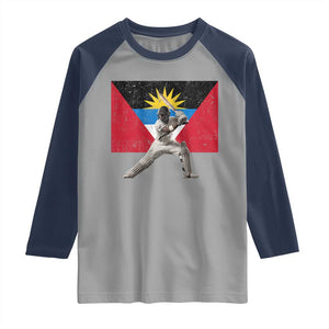 Antigua and Barbuda Cricket Raglan Shirt Retro Vintage Sport Antiguan Flag West Indies Fan TS10 Sport Gray Navy Print Your Wear