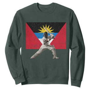 Antigua and Barbuda Cricket Sweatshirt Retro Vintage Sport Antiguan Flag West Indies Fan TS10 Dark Forest Green Print Your Wear