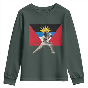 Antigua and Barbuda Cricket Youth Sweatshirt Retro Vintage Sport Antiguan Flag West Indies Fan TS10 Dark Forest Green Print Your Wear