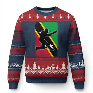 Saint Kitts and Nevis Cricket Ugly Christmas Sweater Retro Vintage Sport Kittitian Flag West Indies Cricket Fan TS10 Navy Red Print Your Wear