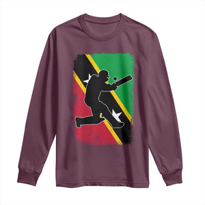 Saint Kitts and Nevis Cricket Long Sleeve Shirt Retro Vintage Sport Kittitian Flag West Indies Cricket Fan TS10 Maroon Print Your Wear