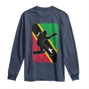 Saint Kitts and Nevis Cricket Long Sleeve Shirt Retro Vintage Sport Kittitian Flag West Indies Cricket Fan TS10 Navy Print Your Wear