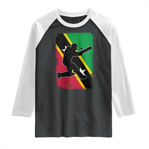 Saint Kitts and Nevis Cricket Raglan Shirt Retro Vintage Sport Kittitian Flag West Indies Cricket Fan TS10 Black White Print Your Wear